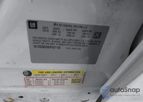 2012 Chevrolet Malibu 1Lt из США, поврежденный, VIN 1G1ZC5EU5CF307150